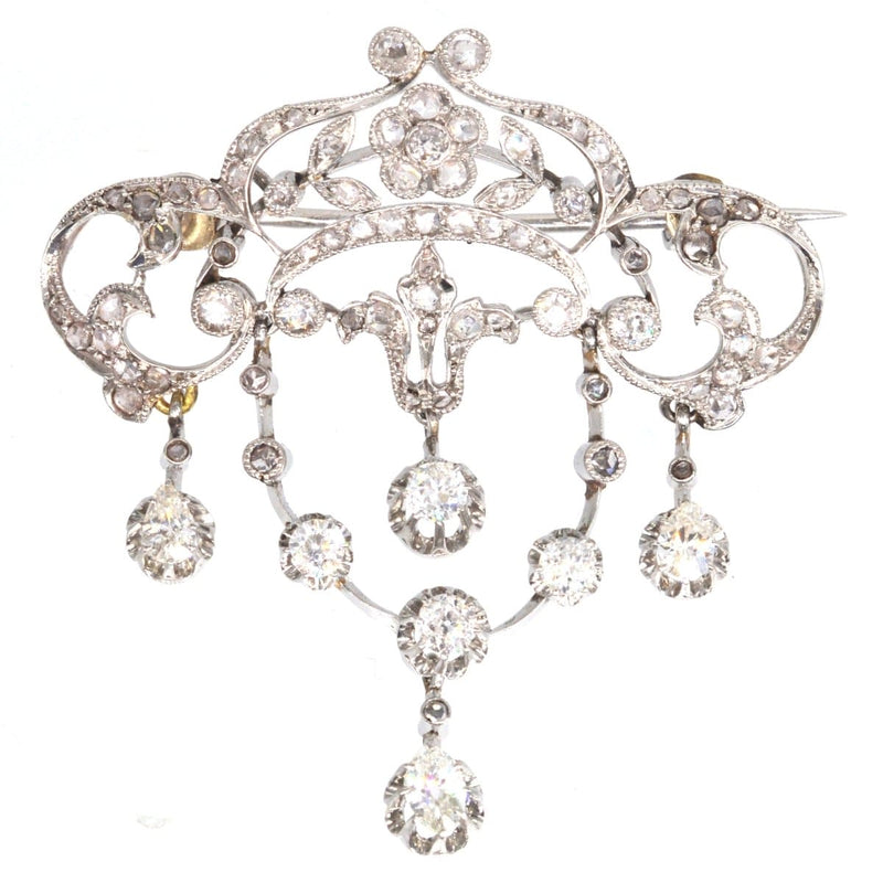 Broche et pendentif en or blanc 18 carats avec diamants, style Belle Époque