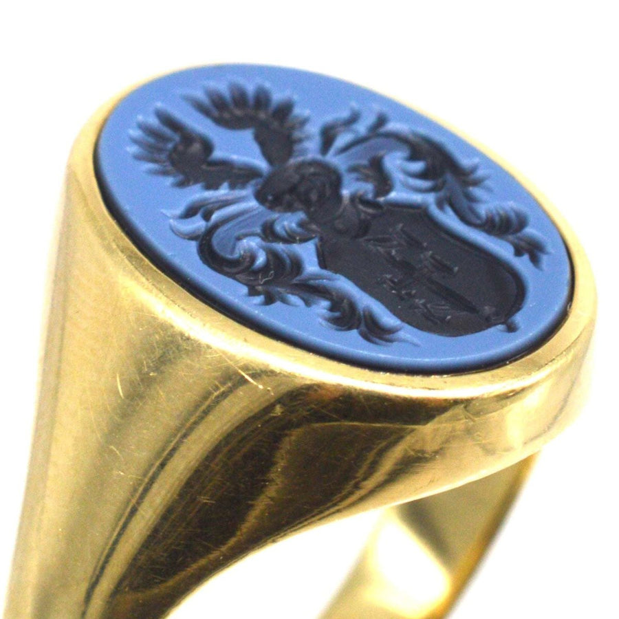 Early 20th Century 14ct Gold Sardonyx Signet Ring with Armorial Intaglio Crest | Parkin and Gerrish | Antique & Vintage Jewellery