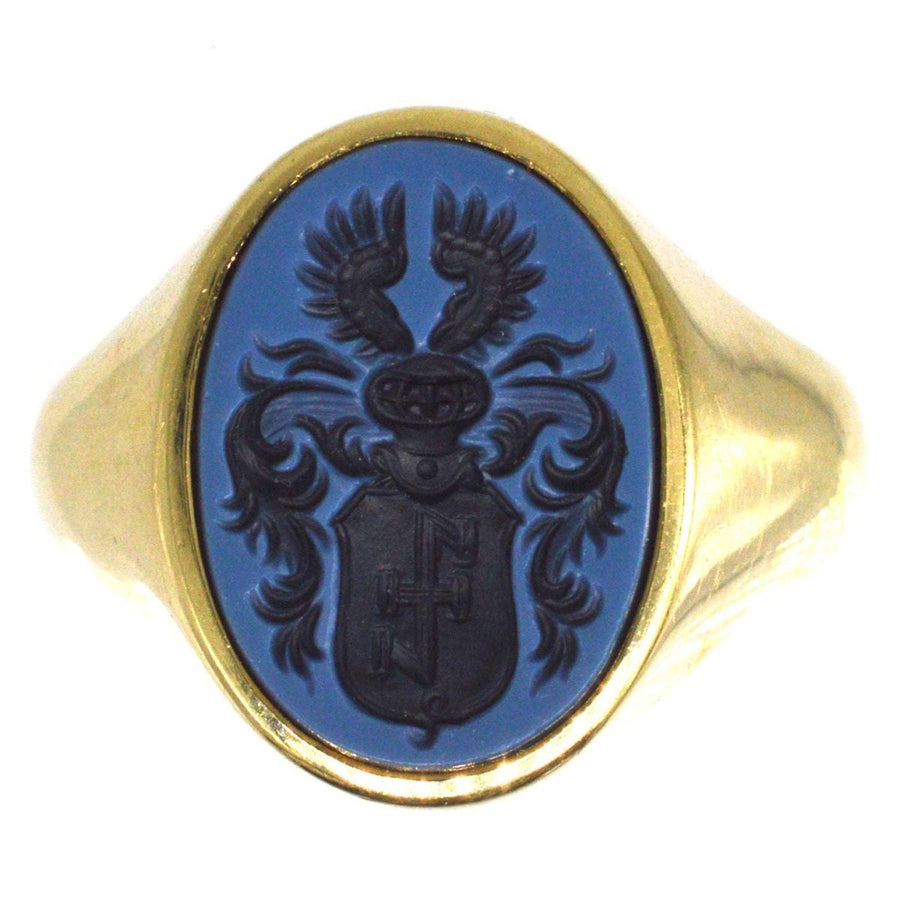 Early 20th Century 14ct Gold Sardonyx Signet Ring with Armorial Intaglio Crest | Parkin and Gerrish | Antique & Vintage Jewellery