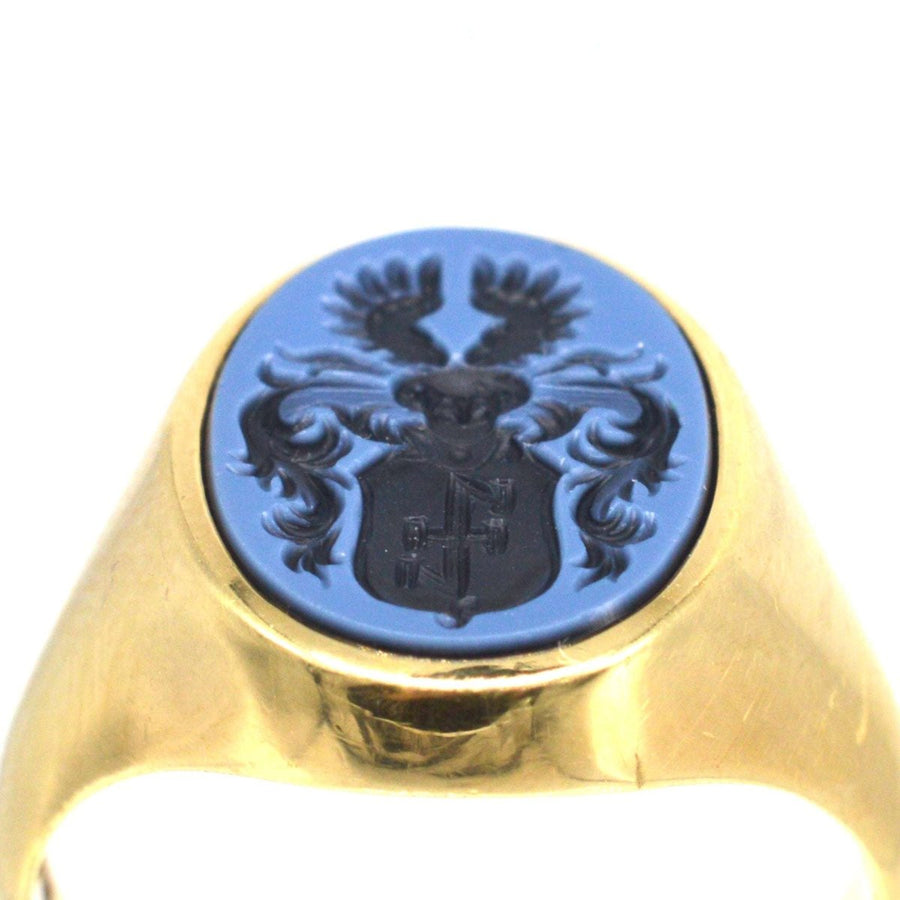 Early 20th Century 14ct Gold Sardonyx Signet Ring with Armorial Intaglio Crest | Parkin and Gerrish | Antique & Vintage Jewellery