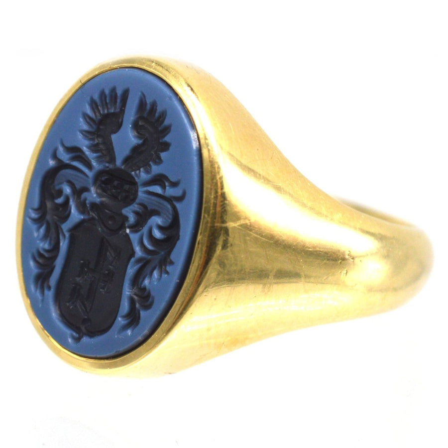 Early 20th Century 14ct Gold Sardonyx Signet Ring with Armorial Intaglio Crest | Parkin and Gerrish | Antique & Vintage Jewellery