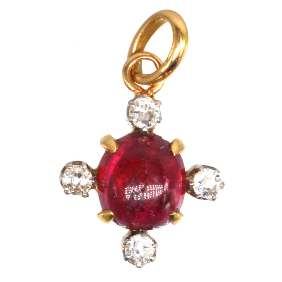 Early 20th Century 18ct Gold Cabochon Ruby and Diamond Pendant | Parkin and Gerrish | Antique & Vintage Jewellery