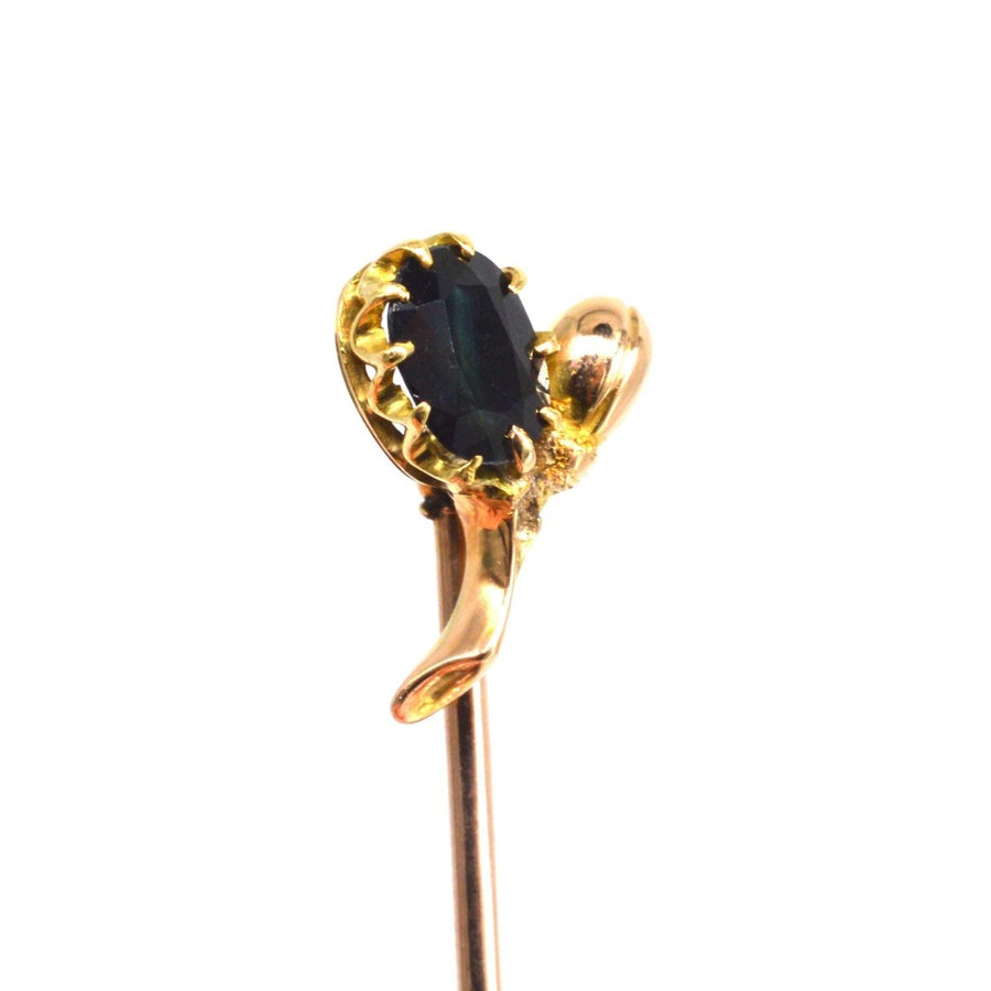 Early 20th Century 18ct Gold Dark Sapphire Tie Pin of Flower and Bud | Parkin and Gerrish | Antique & Vintage Jewellery