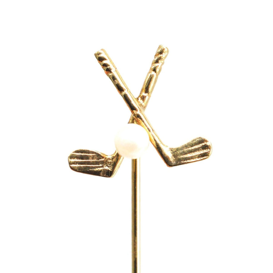 Early 20th Century 9ct Gold Golf Clubs and Pearl Ball Tie Pin | Parkin and Gerrish | Antique & Vintage Jewellery