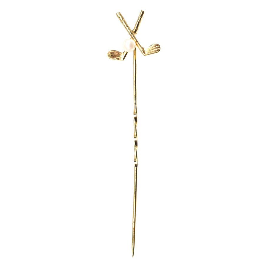Early 20th Century 9ct Gold Golf Clubs and Pearl Ball Tie Pin | Parkin and Gerrish | Antique & Vintage Jewellery