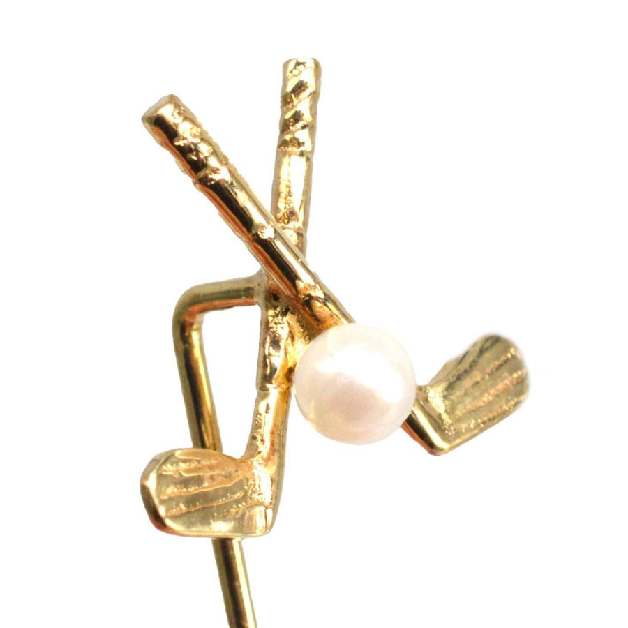 Early 20th Century 9ct Gold Golf Clubs and Pearl Ball Tie Pin | Parkin and Gerrish | Antique & Vintage Jewellery