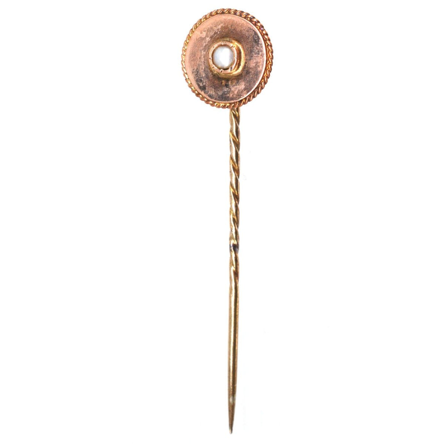 Early 20th Century 9ct Gold Pearl Flat Circle Tie Pin | Parkin and Gerrish | Antique & Vintage Jewellery