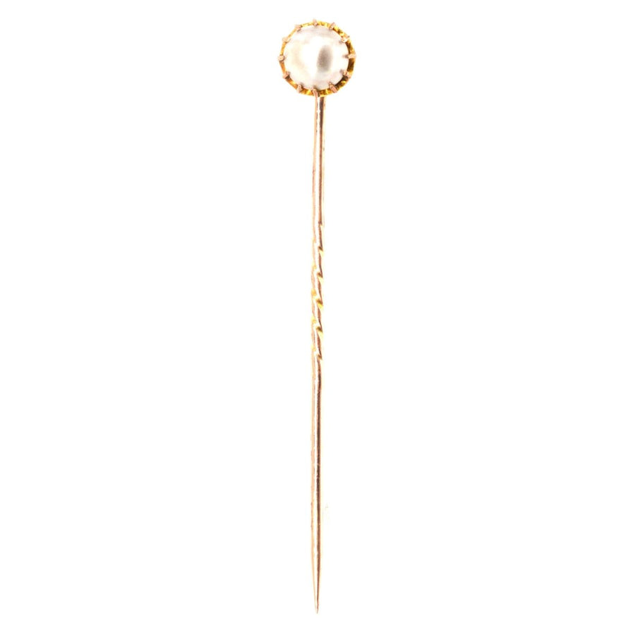 Early 20th Century 9ct Gold Single Cultured Pearl Tie Pin | Parkin and Gerrish | Antique & Vintage Jewellery