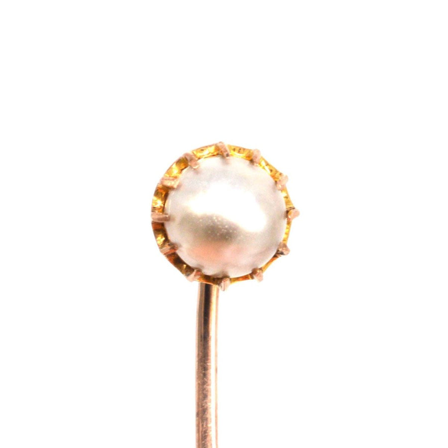 Early 20th Century 9ct Gold Single Cultured Pearl Tie Pin | Parkin and Gerrish | Antique & Vintage Jewellery
