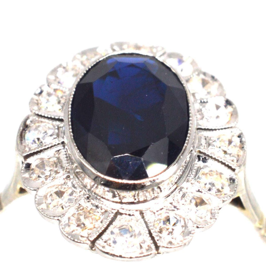 Early 20th Century Dark Blue Sapphire and Diamond Cluster Ring | Parkin and Gerrish (UK)