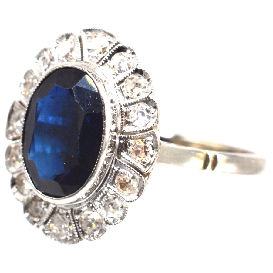 Early 20th Century Dark Blue Sapphire and Diamond Cluster Ring | Parkin and Gerrish (UK)