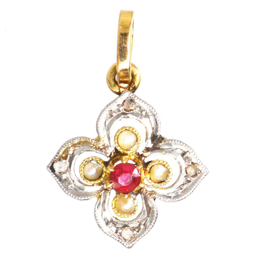 Early 20th Century Diamond, Pearl and Ruby Quatrefoil Pendant | Parkin and Gerrish (UK)