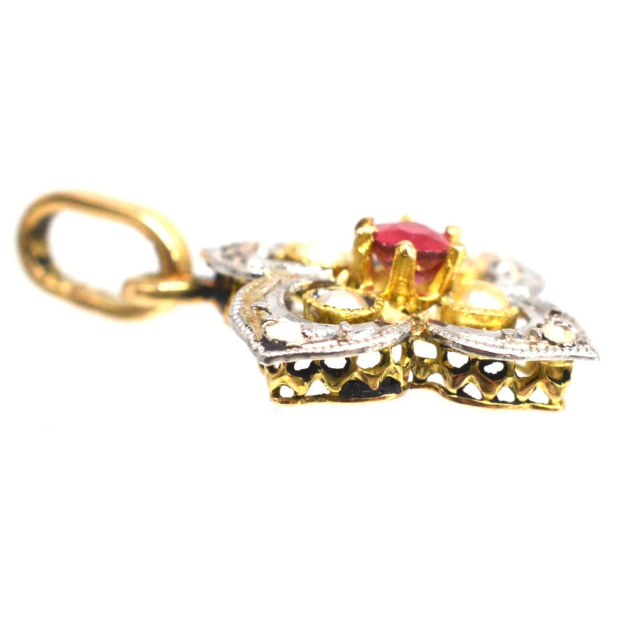 Early 20th Century Diamond, Pearl and Ruby Quatrefoil Pendant | Parkin and Gerrish (UK)