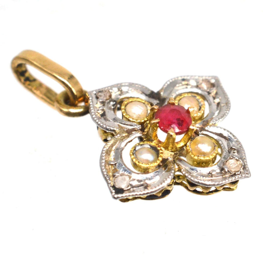 Early 20th Century Diamond, Pearl and Ruby Quatrefoil Pendant | Parkin and Gerrish (UK)