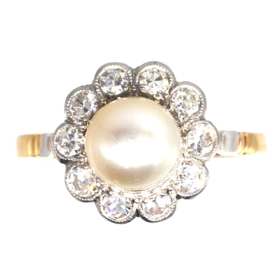 Early 20th Century French 18ct Gold and Platinum, Pearl and Diamond Cluster Ring | Parkin and Gerrish | Antique & Vintage Jewellery