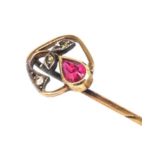 Edwardian 14ct Gold Synthetic Red Spinel and Diamond Tie Pin | Parkin and Gerrish (UK)