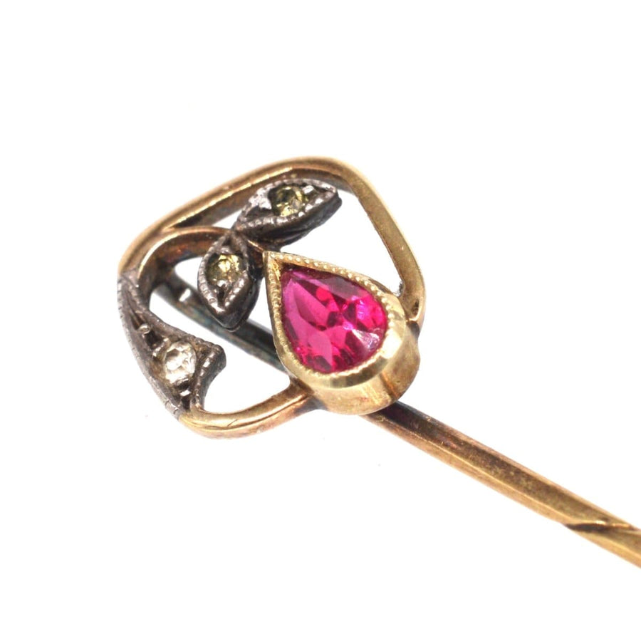 Edwardian 14ct Gold Synthetic Red Spinel and Diamond Tie Pin | Parkin and Gerrish | Antique & Vintage Jewellery