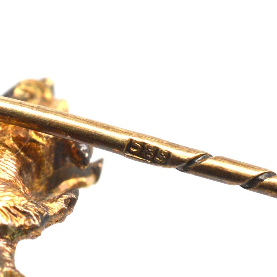 Edwardian 14ct Gold Wild Boar (Hog) Tie Pin with Ruby Eyes | Parkin and Gerrish | Antique & Vintage Jewellery