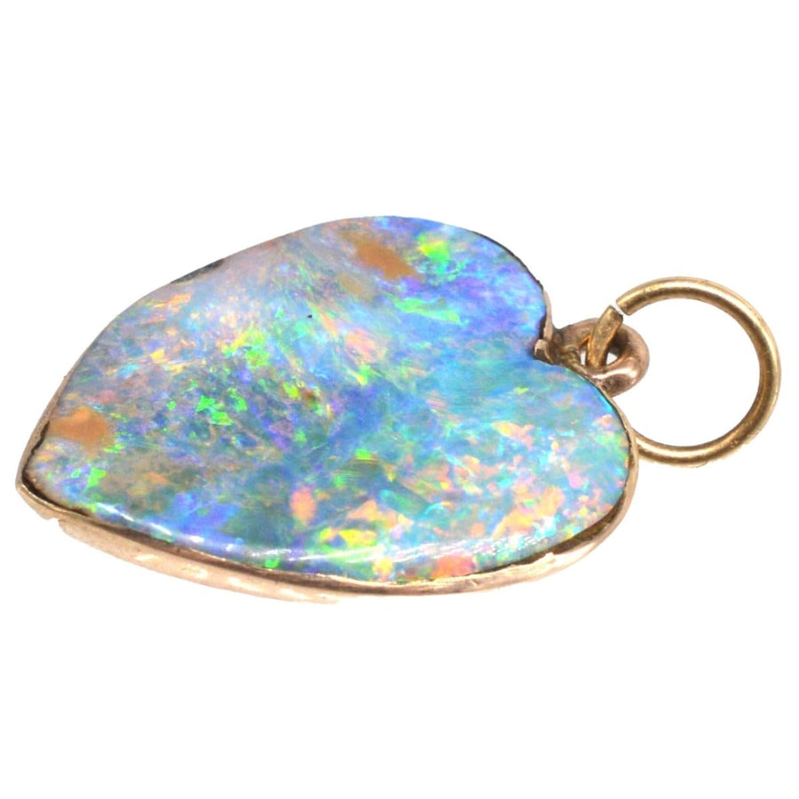 Edwardian 15ct Gold Black Opal Heart Pendant | Parkin and Gerrish | Antique & Vintage Jewellery