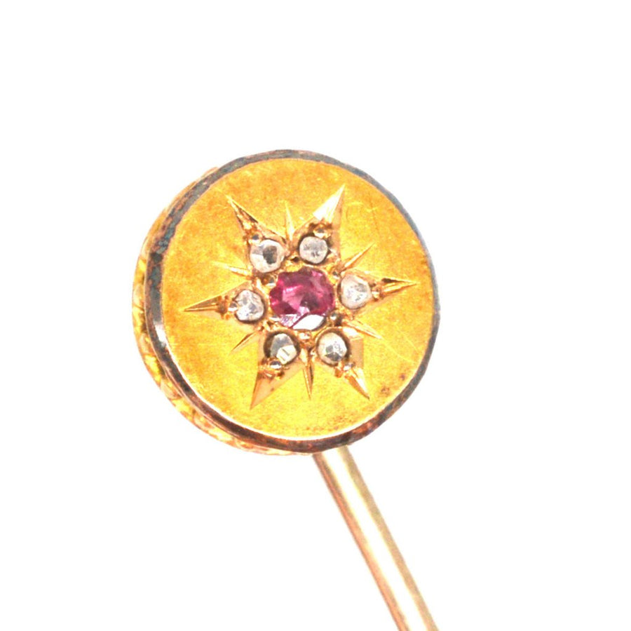 Edwardian 15ct Gold Diamond & Ruby Tie Pin | Parkin and Gerrish (UK)