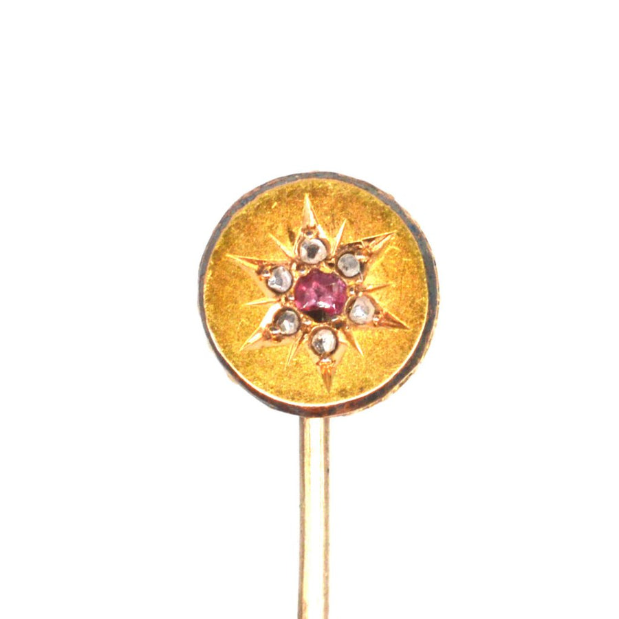 Edwardian 15ct Gold Diamond & Ruby Tie Pin | Parkin and Gerrish (UK)
