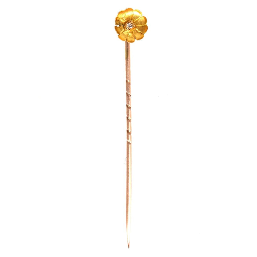 Edwardian 15ct Gold Flower Tie Pin with a Diamond | Parkin and Gerrish | Antique & Vintage Jewellery