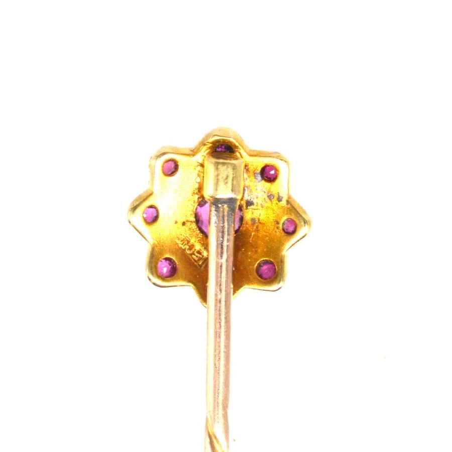 Edwardian 15ct Gold, Garnet and Seed Pearl Cluster Tie Pin | Parkin and Gerrish | Antique & Vintage Jewellery