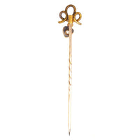 Edwardian 15ct Gold Knot Tie Pin with a Dangling Diamond Heart | Parkin and Gerrish (UK)