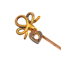 Edwardian 15ct Gold Knot Tie Pin with a Dangling Diamond Heart | Parkin and Gerrish (UK)
