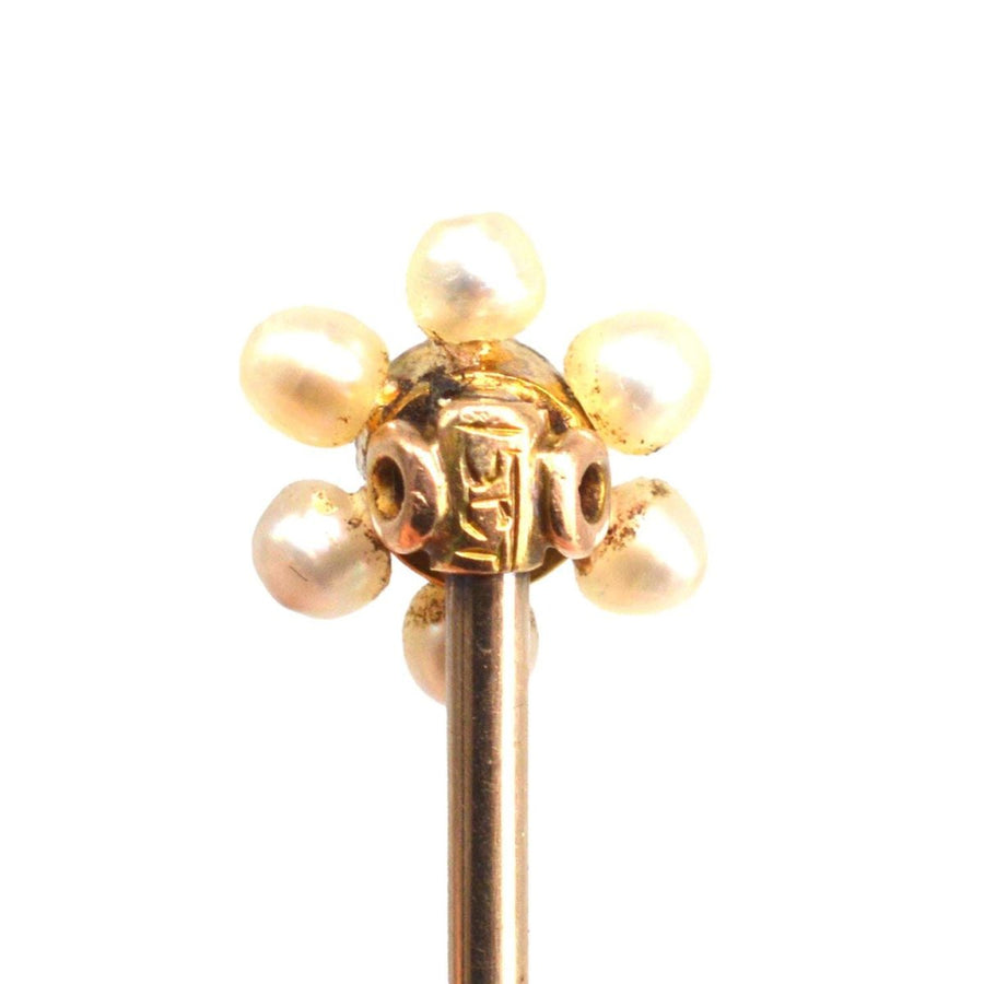 Edwardian 15ct Gold Opal and Pearl Cluster Tie Pin | Parkin and Gerrish | Antique & Vintage Jewellery
