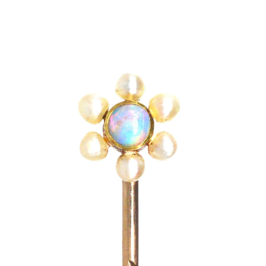 Edwardian 15ct Gold Opal and Pearl Cluster Tie Pin | Parkin and Gerrish | Antique & Vintage Jewellery