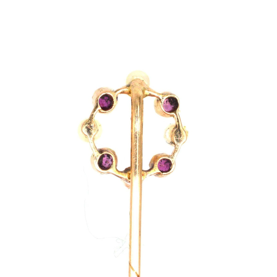 Edwardian 15ct Gold Pearl and Ruby Circular Tie Pin | Parkin and Gerrish (UK)