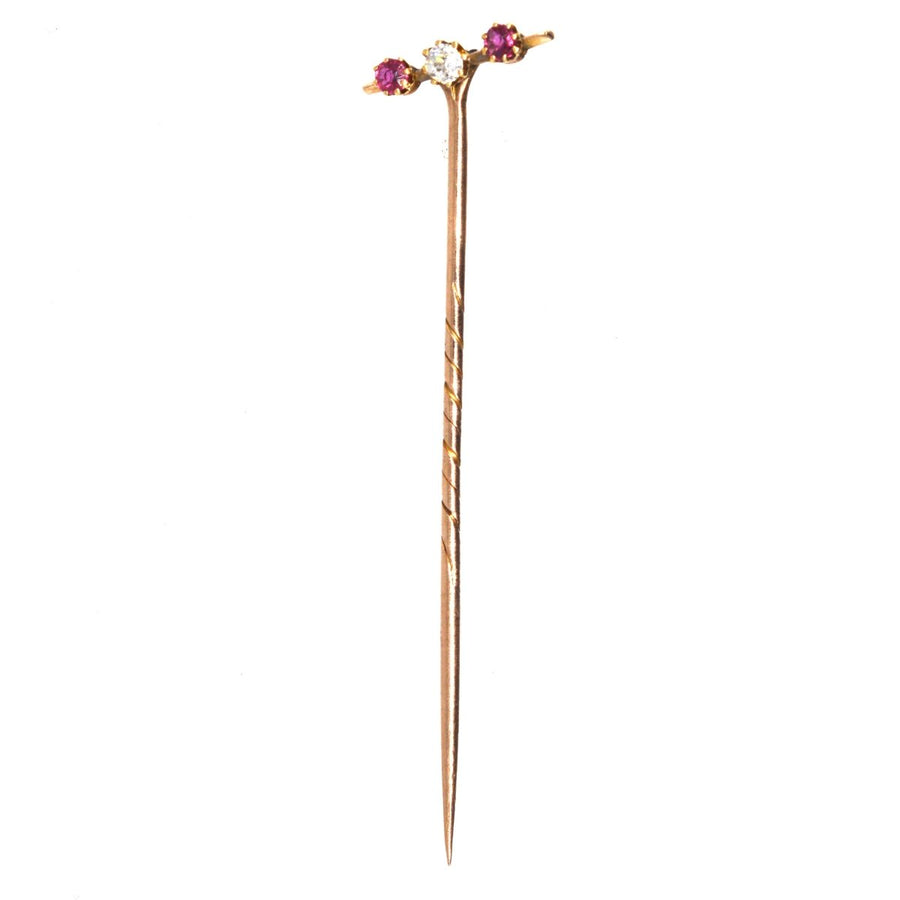 Edwardian 15ct Gold Ruby & Diamond Tie Pin | Parkin and Gerrish | Antique & Vintage Jewellery