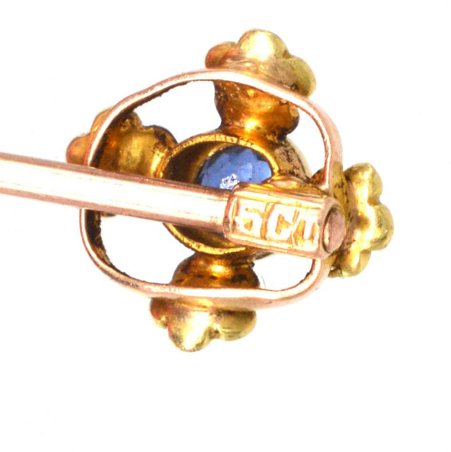 Edwardian 15ct Gold Sapphire and Pearl Tie Pin | Parkin and Gerrish | Antique & Vintage Jewellery