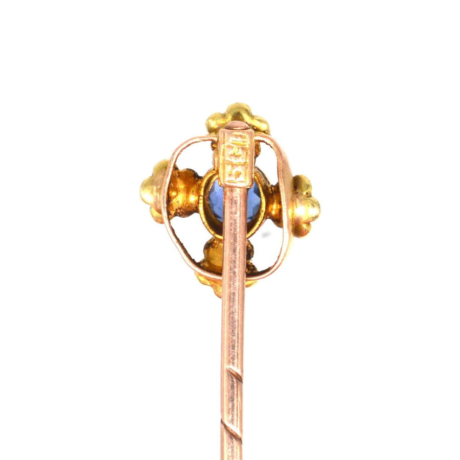 Edwardian 15ct Gold Sapphire and Pearl Tie Pin | Parkin and Gerrish | Antique & Vintage Jewellery