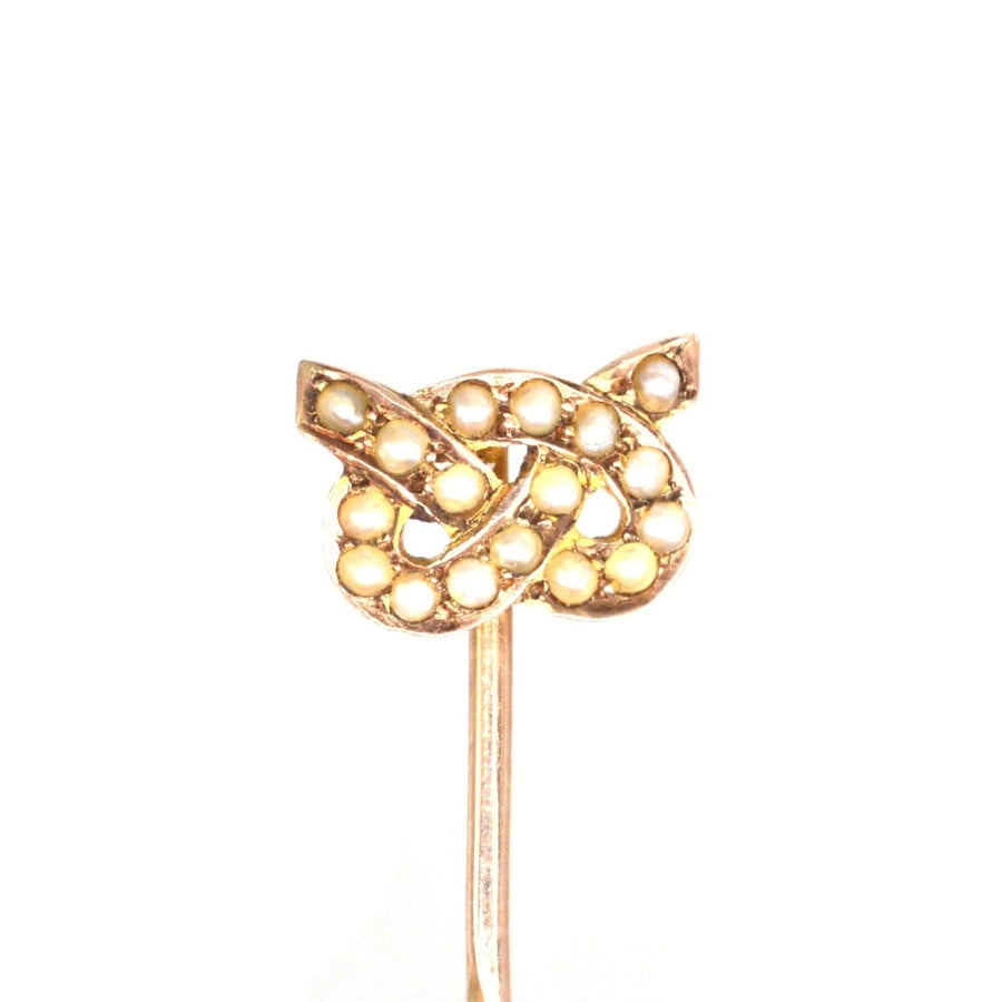 Edwardian 15ct Gold Split Pearl Stafford Knot Tie Pin | Parkin and Gerrish | Antique & Vintage Jewellery