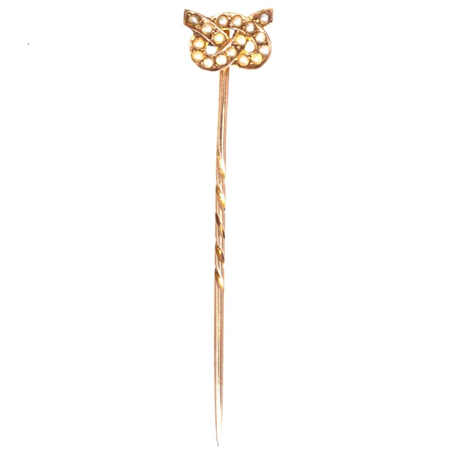 Edwardian 15ct Gold Split Pearl Stafford Knot Tie Pin | Parkin and Gerrish | Antique & Vintage Jewellery