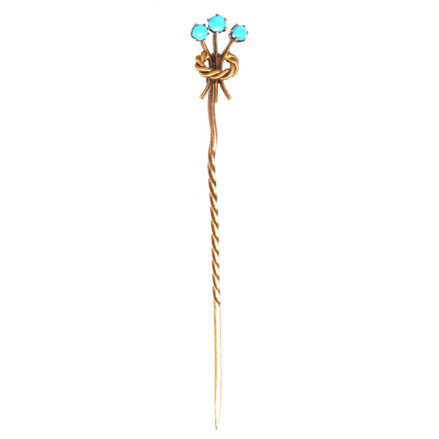 Edwardian 15ct Gold Tie Pin with a Trio of Turquoise | Parkin and Gerrish | Antique & Vintage Jewellery