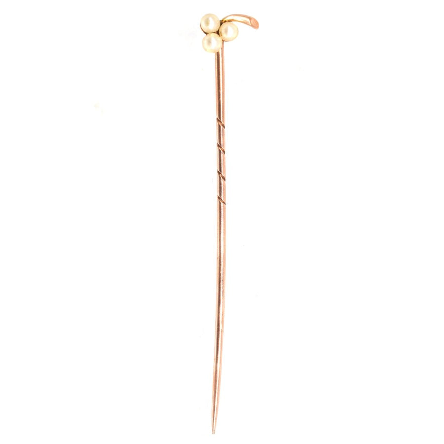 Edwardian 15ct Gold Trio Pearl Clover Tie Pin | Parkin and Gerrish | Antique & Vintage Jewellery
