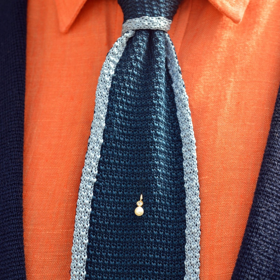 Edwardian 18ct Gold Dangling Diamond and Pearl Tie Pin | Parkin and Gerrish | Antique & Vintage Jewellery