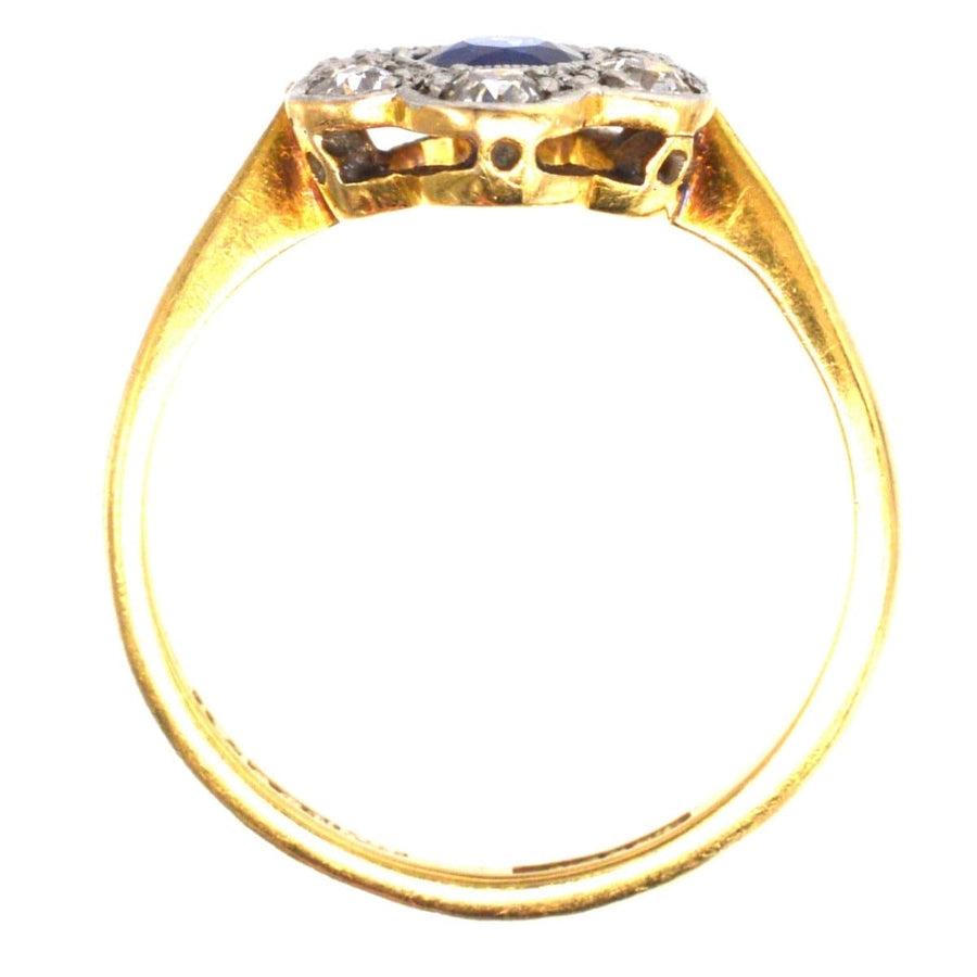 Edwardian 18ct Gold & Platinum, Sapphire and Diamond Cluster ring | Parkin and Gerrish | Antique & Vintage Jewellery