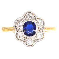 Edwardian 18ct Gold & Platinum, Sapphire and Diamond Cluster ring | Parkin and Gerrish (UK)