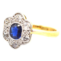 Edwardian 18ct Gold & Platinum, Sapphire and Diamond Cluster ring | Parkin and Gerrish (UK)