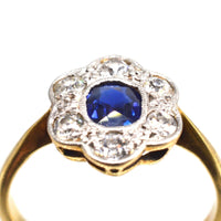 Edwardian 18ct Gold & Platinum, Sapphire and Diamond Cluster ring | Parkin and Gerrish (UK)