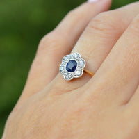 Edwardian 18ct Gold & Platinum, Sapphire and Diamond Cluster ring | Parkin and Gerrish (UK)