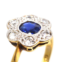 Edwardian 18ct Gold & Platinum, Sapphire and Diamond Cluster ring | Parkin and Gerrish (UK)