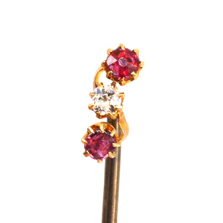 Edwardian 18ct Gold Ruby and Diamond Triple Crossover Tie Pin | Parkin and Gerrish | Antique & Vintage Jewellery