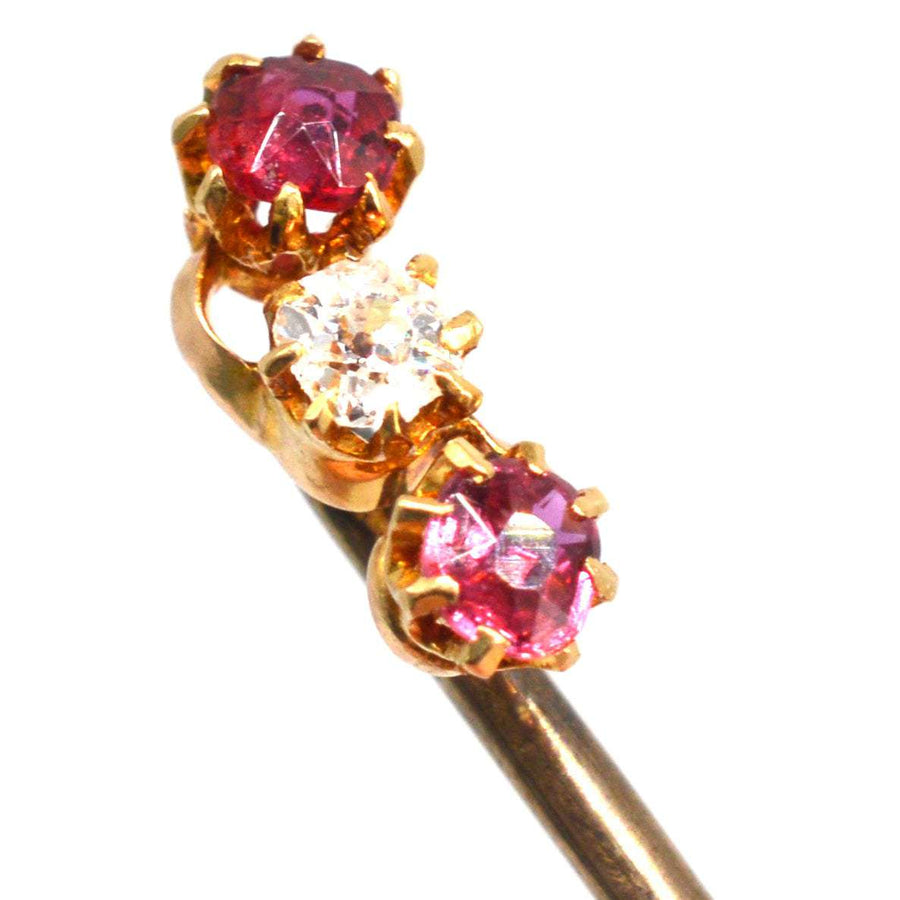 Edwardian 18ct Gold Ruby and Diamond Triple Crossover Tie Pin | Parkin and Gerrish | Antique & Vintage Jewellery