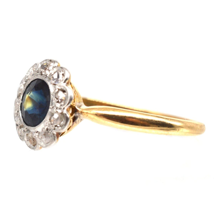 Edwardian 18ct Gold Teal Sapphire and Diamond Cluster Ring | Parkin and Gerrish | Antique & Vintage Jewellery