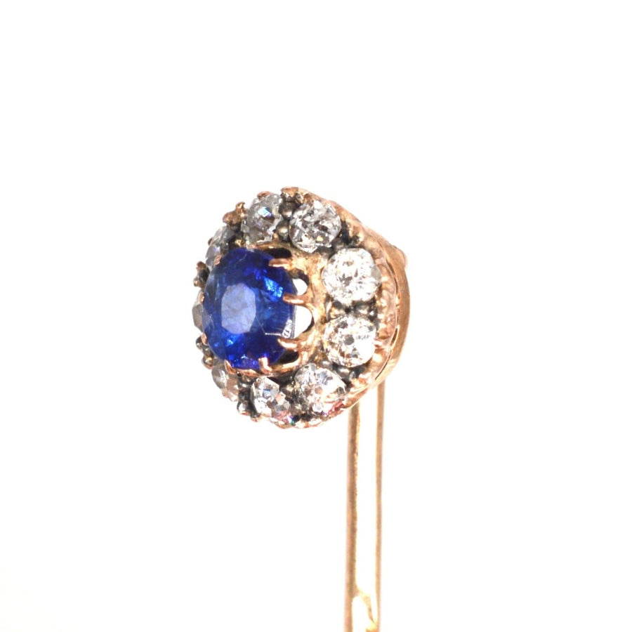 Edwardian 18ct Rose Gold Sapphire and Diamond Cluster Tie Pin | Parkin and Gerrish | Antique & Vintage Jewellery